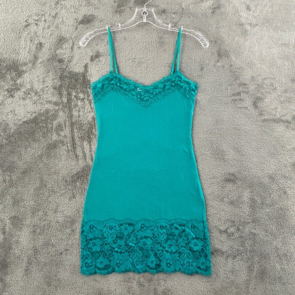 Zenana Outfitters Tops - Zenana Outfitters Lace Trim Cami Tank S Turquoise Long Y2K Spaghetti Strap
